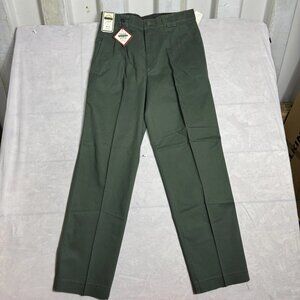 Savane Khaki Pants Mens Olive Green Cotton Pleated Front Easy Care 34x32 NWT
